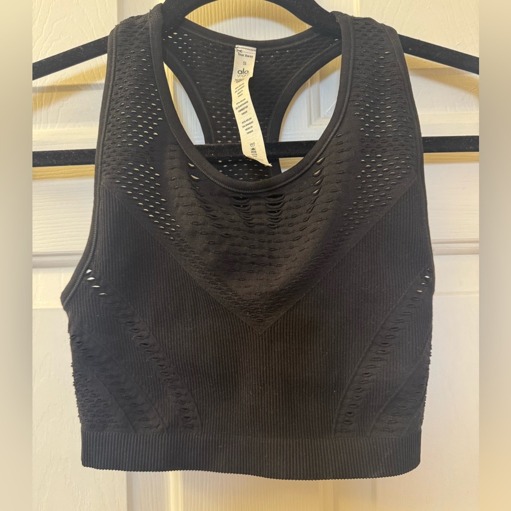 ALO Yoga Black Lark Crop Top Sz Small NWT
